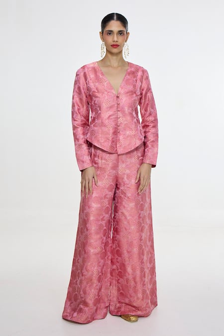 Ekaya Banaras Handwoven Banarasi Tanchoi Jacket & Pant Set 