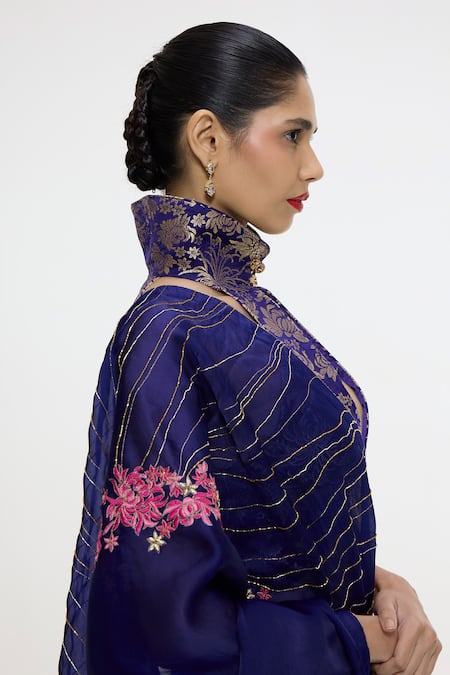 Ekaya Banaras_Purple Satin, Silk Handwoven Aubergine Lehenga Set With Unstitched Blouse Piece _Online_at_Aza_Fashions