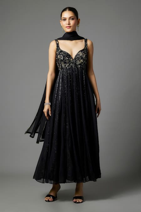 Krishna Padia Hand Embroidered Bodice Anarkali Set 