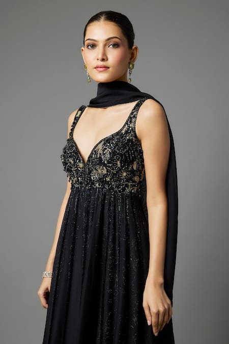 Shop Krishna Padia Black Crepe, Organza, Shantoon Sequins, Hand Embroidered Bodice Anarkali Set Online at Aza Fashions Shop_Krishna Padia_Black Crepe, Organza, Shantoon Sequins, Hand Embroidered Bodice Anarkali Set _Online_at_Aza_Fashions