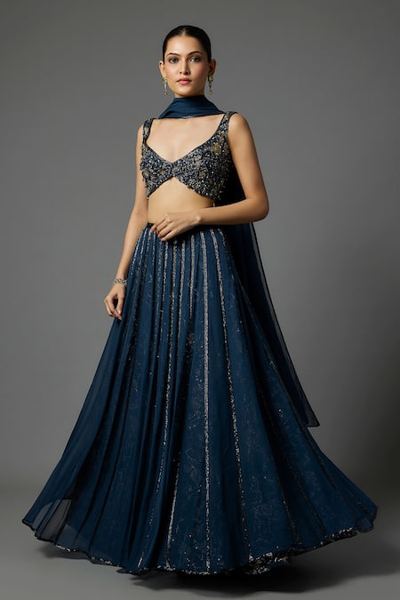 Krishna Padia Sapphire Organza, Crepe Embroidery, Sequins, Beads Hand Blouse Lehenga Set Online at Aza Fashions Krishna Padia_Sapphire Organza, Crepe Embroidery, Sequins, Beads Hand Blouse Lehenga Set _Online_at_Aza_Fashions