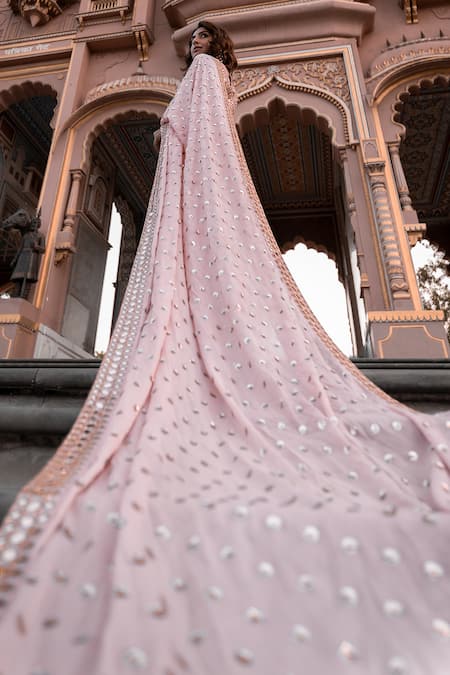 Vana Ethnics_Pink Viscose, Linen Sequins, Sheesha Bloom Saree With Embroidered Blouse _Online_at_Aza_Fashions