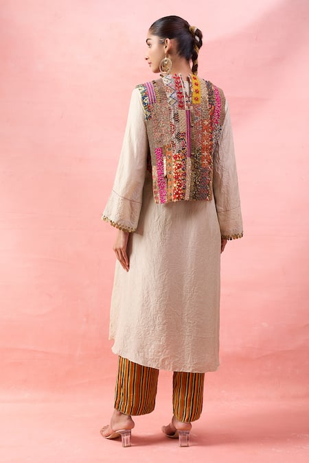 Debyani + CO Crushed Embroidered Kurta Set With Bib Top 