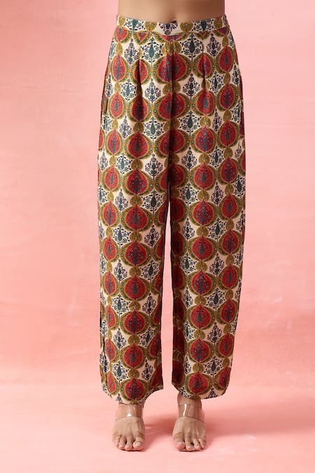 Debyani + CO_Off White Embroidery, Metallic Thread Split V-neck Noor E Nazar Kurta With Pant _at_Aza_Fashions