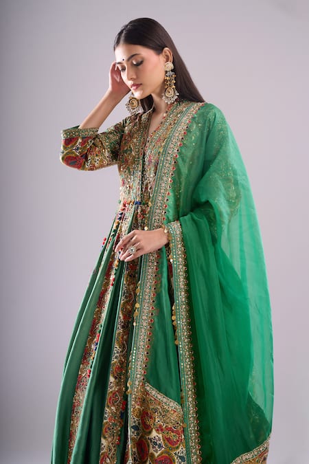 Shop_Debyani + CO_Green Embroidery, Sequins, Gota Patti, Tassels Sapna Anarkali With Dupatta _Online_at_Aza_Fashions