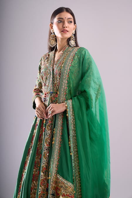 Debyani + CO_Green Embroidery, Sequins, Gota Patti, Tassels Sapna Anarkali With Dupatta _at_Aza_Fashions