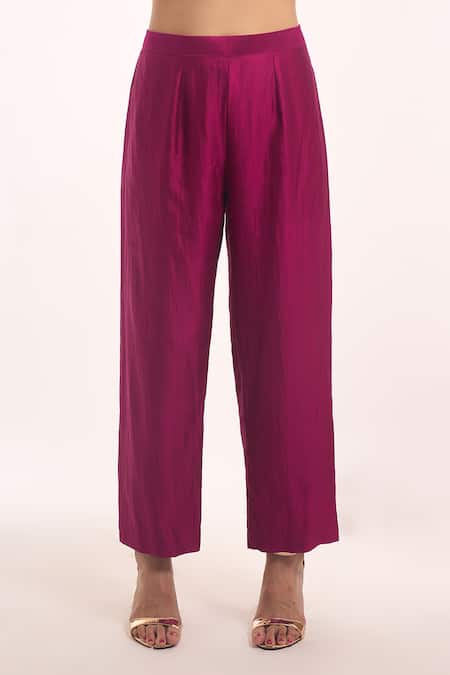 Buy_Surbhi Shah_Magenta Embroidery, Zari Split V-neck Tijara Bagh Anarkali With Pant _Online_at_Aza_Fashions