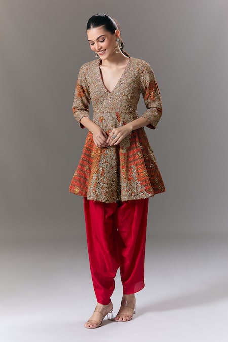 Debyani + CO Embroidered Peplum Kurta & Salwar Set 