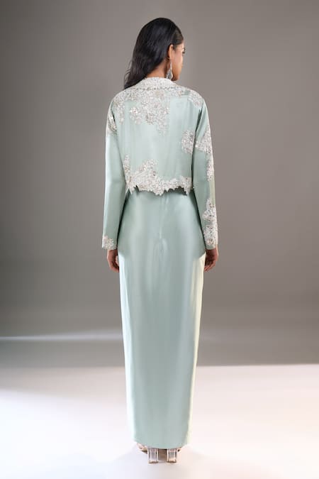 Anamika Khanna Embroidered Crop Jacket & Draped Skirt Set