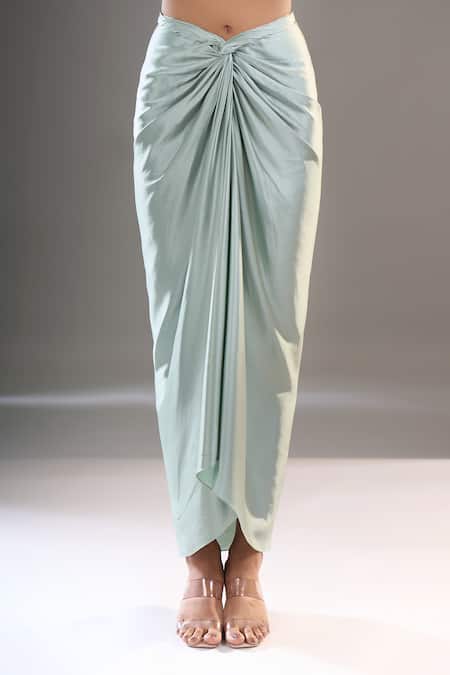 Buy_Anamika Khanna_Blue Sequins, Stones, Embroidery V-neck Crop Jacket And Draped Skirt Set _Online_at_Aza_Fashions