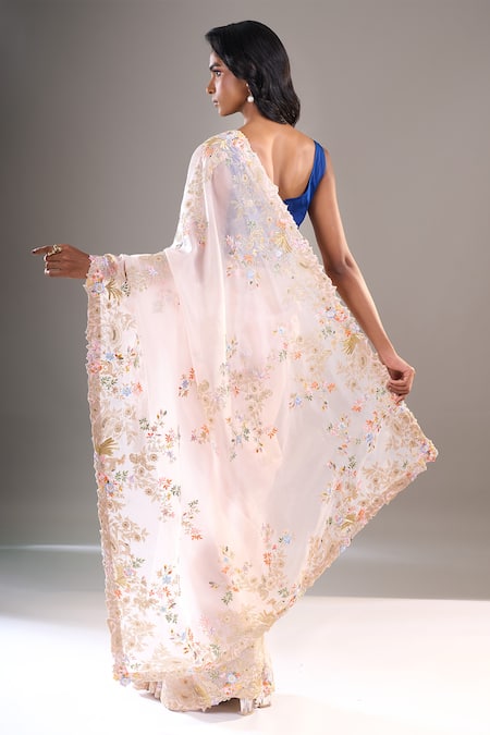 Anamika Khanna Floral Embroidered Saree With Unstitched Blouse Piece