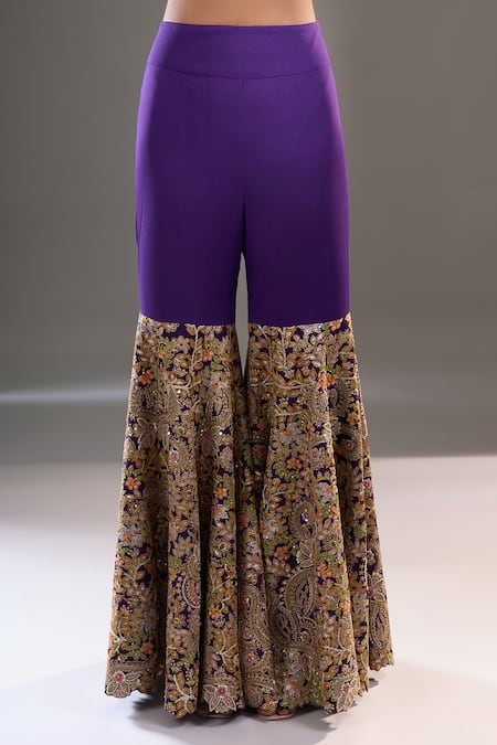 Anamika Khanna_Mustard Embroidery, Sequins, Stones Open Neck, Scoop Cape And Draped Sharara Set _at_Aza_Fashions