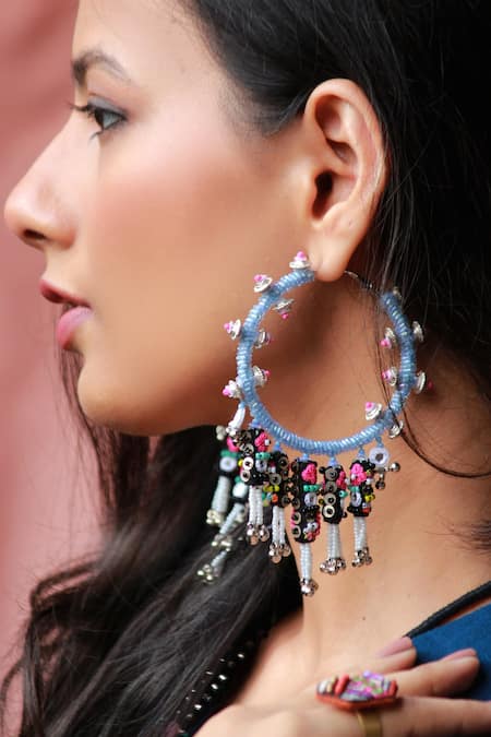 NAKHREWAALI_Multi Color Beads, Stones, Embroidery Latke Hand Earrings _Online_at_Aza_Fashions
