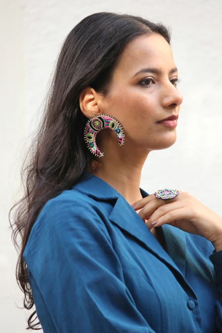 NAKHREWAALI Jugnu Crescent Statement Earring 