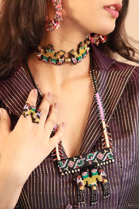 NAKHREWAALI_Multi Color Manchali Beaded Pendant Necklace _Online_at_Aza_Fashions