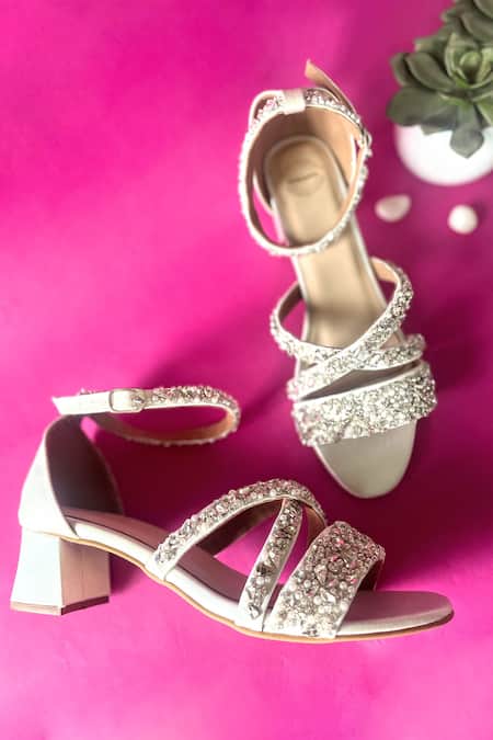 Modanta Footwear Pristine Pearl Embroidered Heels 