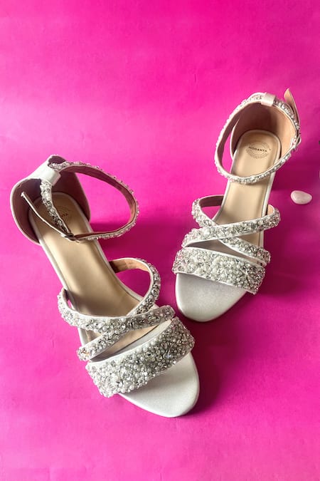 Modanta Footwear Pristine Pearl Embroidered Heels 