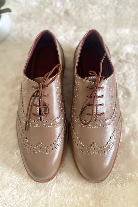 Modanta Footwear_Gray Leather Brogues _Online_at_Aza_Fashions