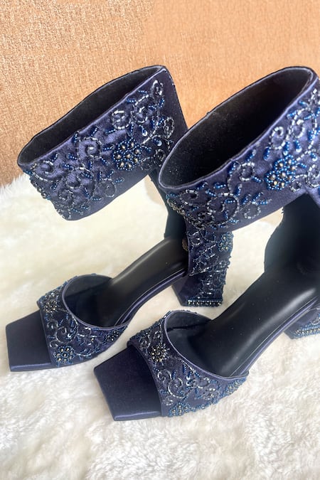 Modanta Footwear Cutdana Embroidered Ankle Strap Heels 