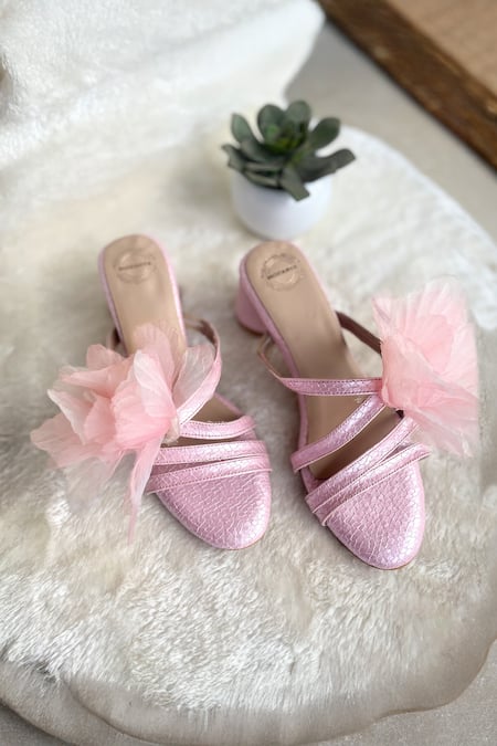 Modanta Footwear Flower Embellished Block Heels 