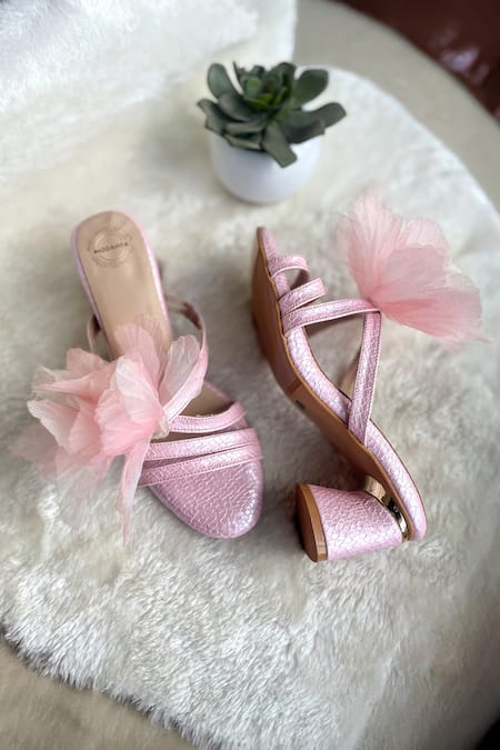 Modanta Footwear Flower Embellished Block Heels 