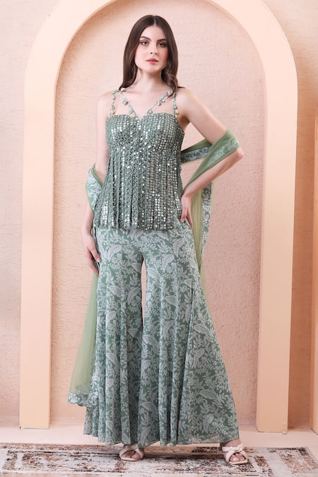 Isha Regalia Mirror Embroidered Bodysuit Sharara Set 