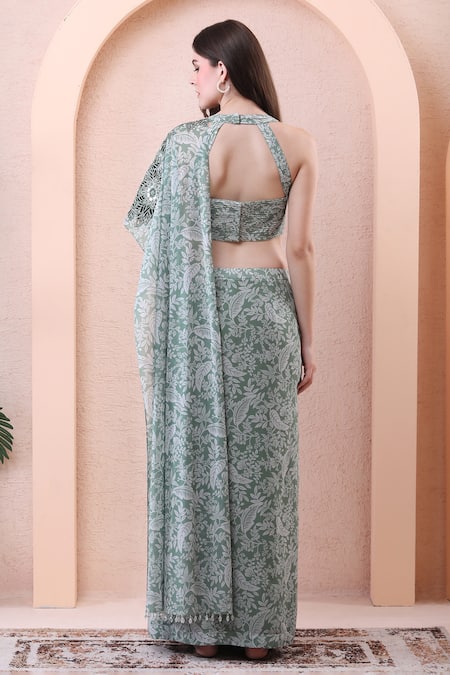 Isha Regalia Printed Pre-Draped Saree With Blouse 