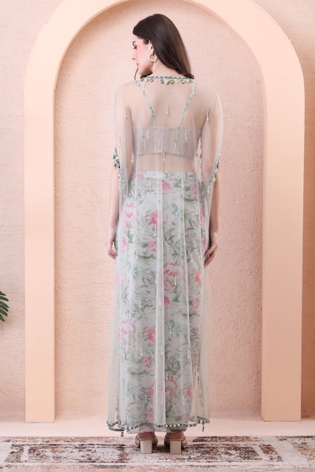 Isha Regalia Floral Print Cape Draped Skirt Set 