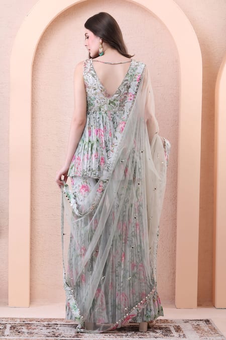 Isha Regalia Floral Printed Pleated Kurta Sharara Set 