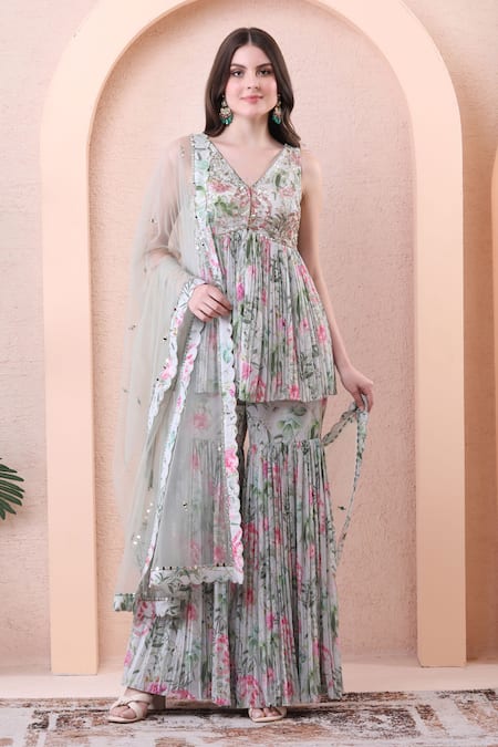 Isha Regalia Floral Printed Pleated Kurta Sharara Set 