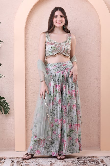 Isha Regalia Floral Embroidered Blouse Skirt Set 