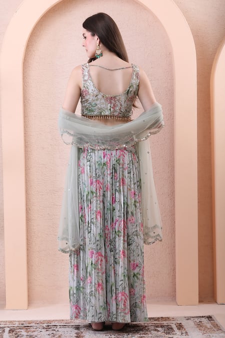 Isha Regalia Floral Embroidered Blouse Skirt Set 