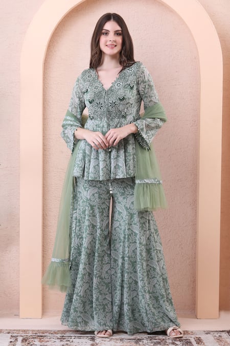 Isha Regalia Printed Peplum Anarkali Sharara Set 