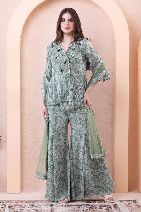 Isha Regalia Printed Draped Angrakha Sharara Set 