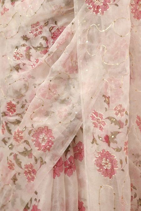 Shop_Anshu Wadhwa_Off White Chanderi Sequins Embroidered Saree With Unstitched Blouse Piece 