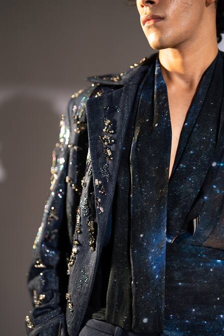 Nikita Mhaisalkar_Blue Georgette Galaxy Print Shirt _Online_at_Aza_Fashions