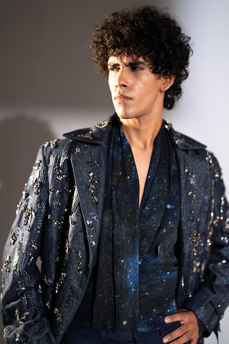 Buy_Nikita Mhaisalkar_Blue Georgette Galaxy Print Shirt _Online_at_Aza_Fashions