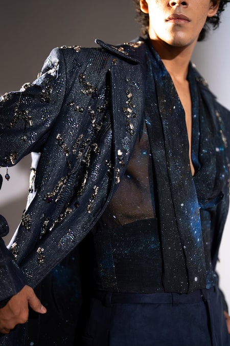 Shop_Nikita Mhaisalkar_Blue Georgette Galaxy Print Shirt _Online_at_Aza_Fashions