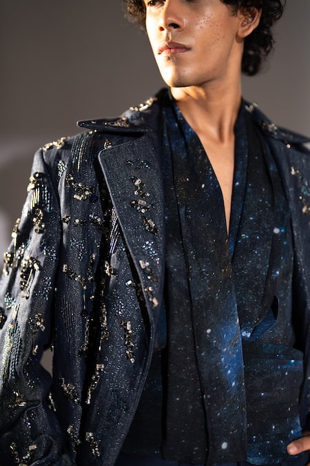 Buy_Nikita Mhaisalkar_Blue Georgette Galaxy Print Shirt 