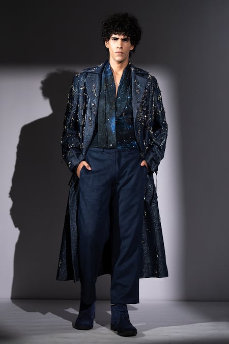 Nikita Mhaisalkar Blue Galaxy Print Georgette Corset Belt Online at Aza Fashions Nikita Mhaisalkar_Blue Galaxy Print Georgette Corset Belt _Online_at_Aza_Fashions