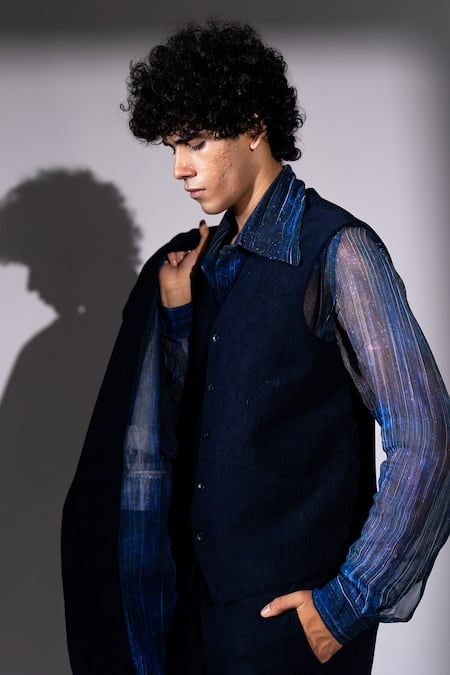 Buy_Nikita Mhaisalkar_Blue Georgette Meteor Print Shirt _Online_at_Aza_Fashions