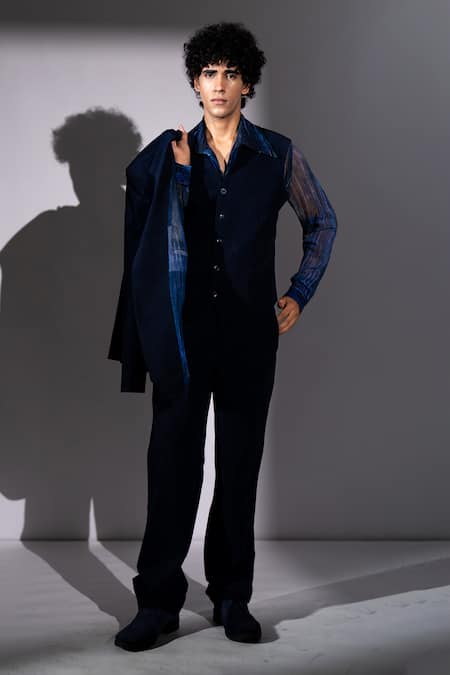 Shop_Nikita Mhaisalkar_Blue Georgette Meteor Print Shirt _Online_at_Aza_Fashions