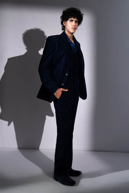Nikita Mhaisalkar_Navy Corduroy Suit With Pant _Online_at_Aza_Fashions