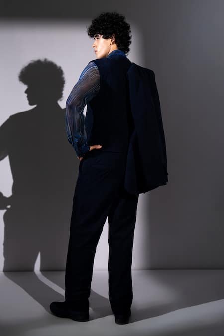 Buy_Nikita Mhaisalkar_Navy Corduroy Suit With Pant _Online_at_Aza_Fashions