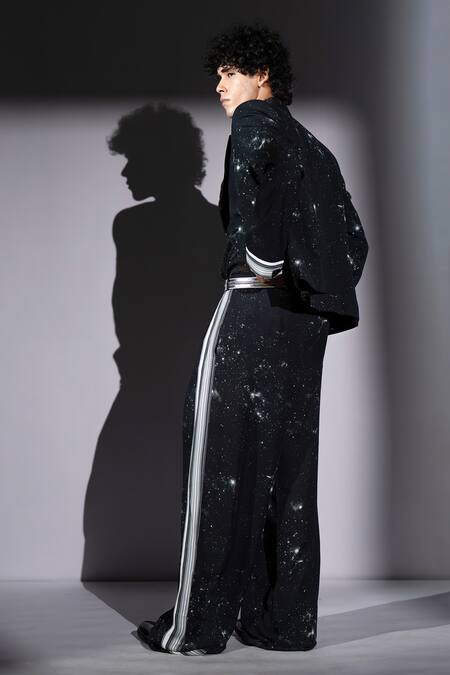 Shop_Nikita Mhaisalkar_Black Georgette Galaxy Print Pleated Pant _Online_at_Aza_Fashions