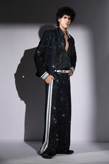 Buy_Nikita Mhaisalkar_Black Georgette Galaxy Print Blazer _Online_at_Aza_Fashions