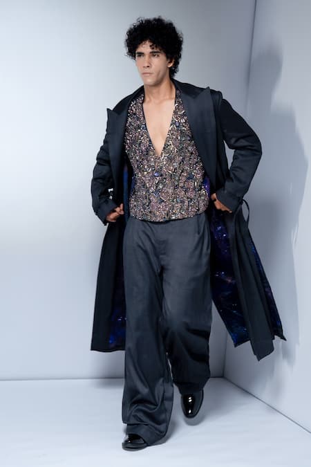 Shop Nikita Mhaisalkar Gray Suiting Luxe Fit Pant Online at Aza Fashions Shop_Nikita Mhaisalkar_Gray Suiting Luxe Fit Pant _Online_at_Aza_Fashions