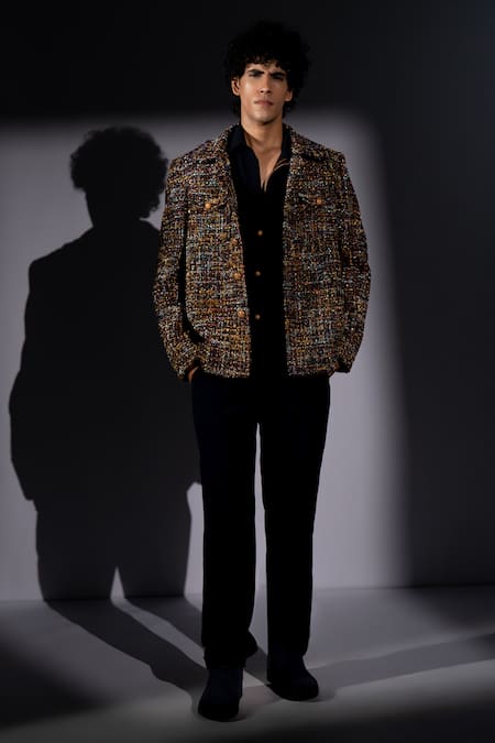 Buy_Nikita Mhaisalkar_Black Tweed Multi Color Bomber Jacket 