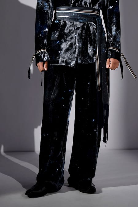 Buy_Nikita Mhaisalkar_Blue Velvet Galaxy Print Suit And Pant Set _Online_at_Aza_Fashions