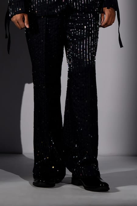 Buy_Nikita Mhaisalkar_Blue Suiting Sequins Holographic Stripe Embroidered And Pant Set _Online_at_Aza_Fashions